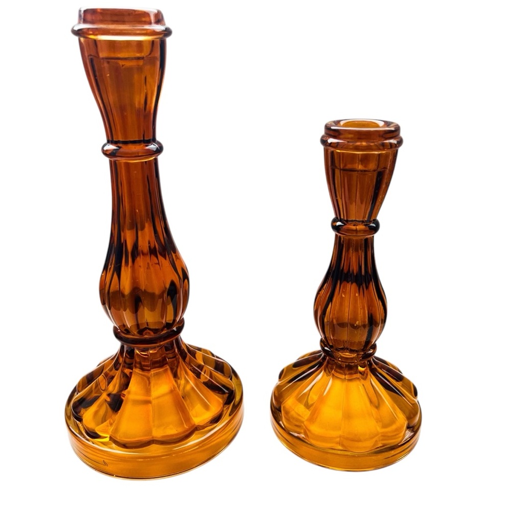 Vintage Amber Glass Candle Holders